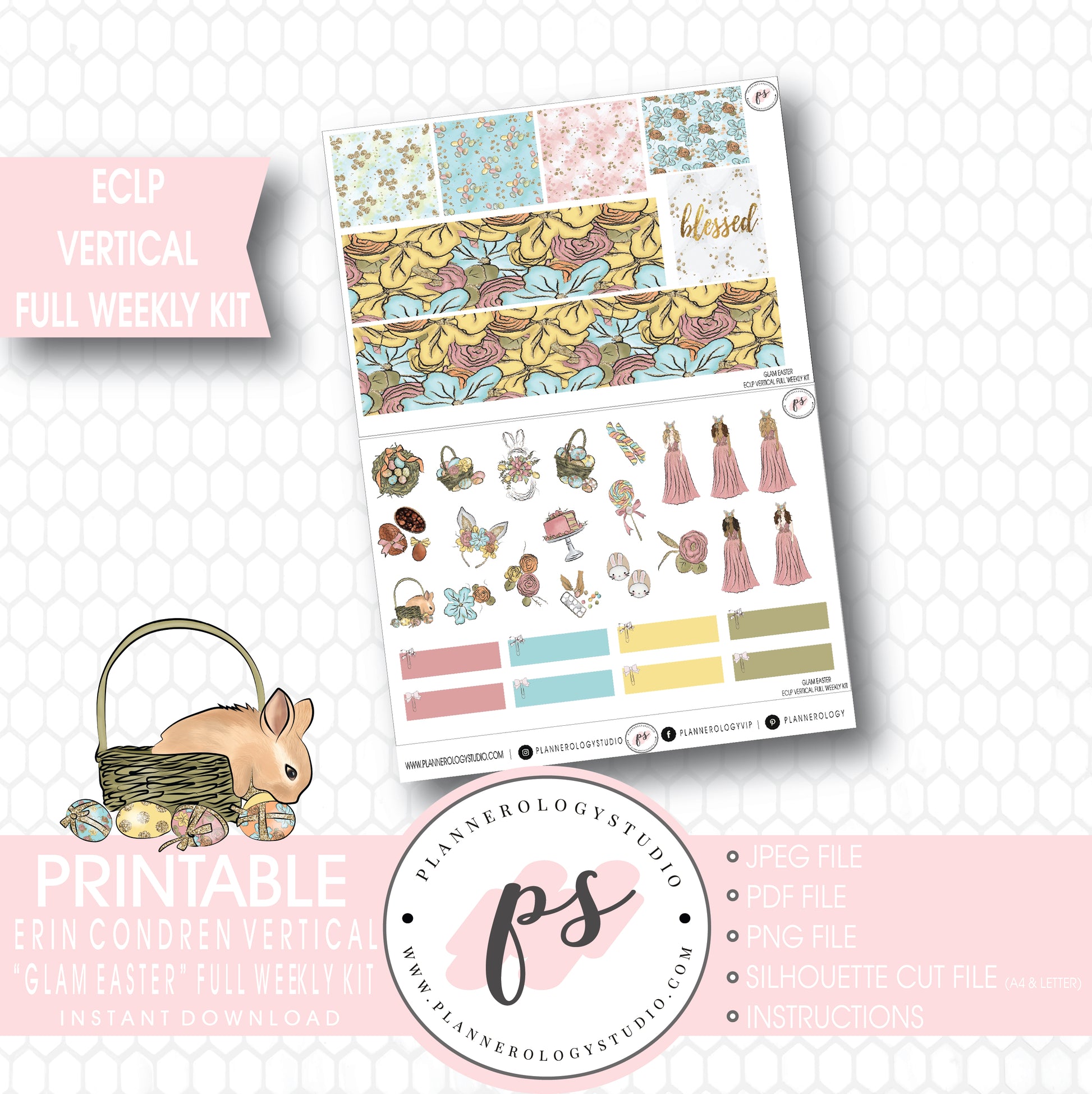 Glam Easter Full Weekly Kit Printable Planner Stickers (for use with ECLP Vertical) - Plannerologystudio