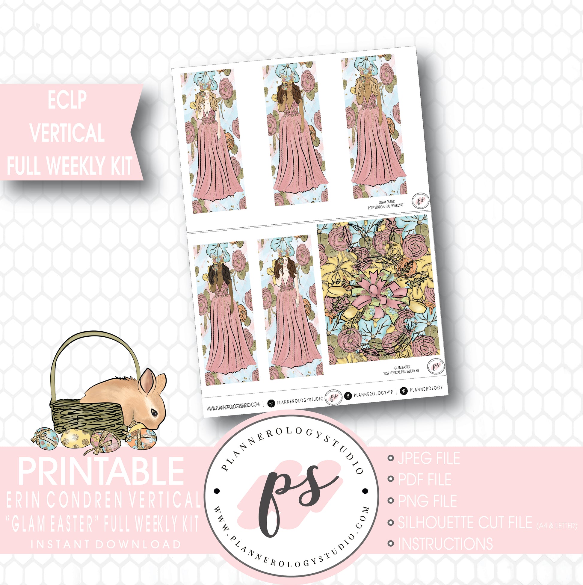 Glam Easter Full Weekly Kit Printable Planner Stickers (for use with ECLP Vertical) - Plannerologystudio