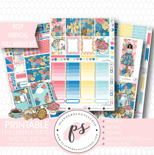 Alice Full Weekly Kit Printable Planner Stickers (for use with ECLP Vertical) - Plannerologystudio
