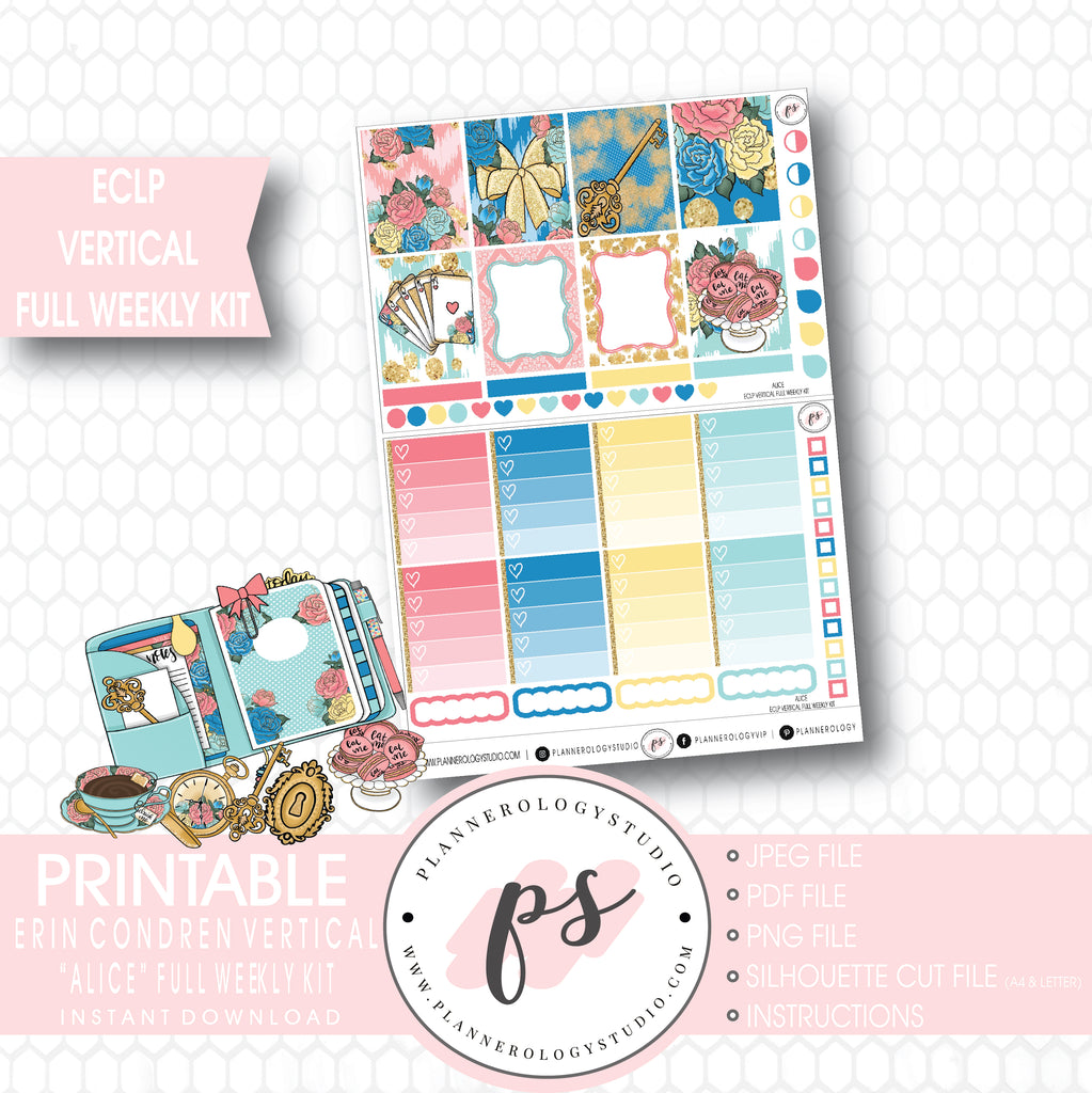 Alice Full Weekly Kit Printable Planner Stickers (for use with ECLP Vertical) - Plannerologystudio