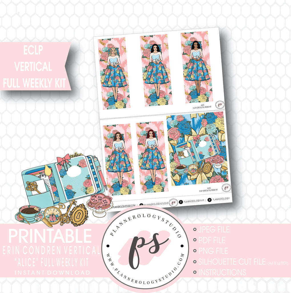 Alice Full Weekly Kit Printable Planner Stickers (for use with ECLP Vertical) - Plannerologystudio