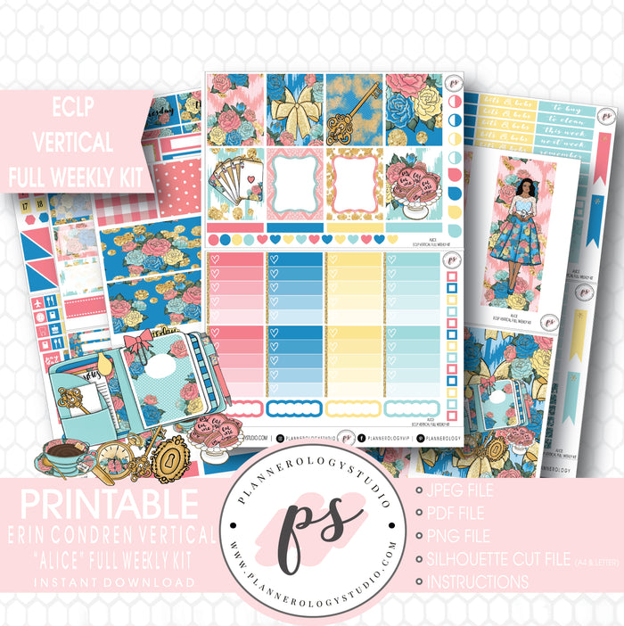Alice Full Weekly Kit Printable Planner Stickers (for use with ECLP Vertical) - Plannerologystudio