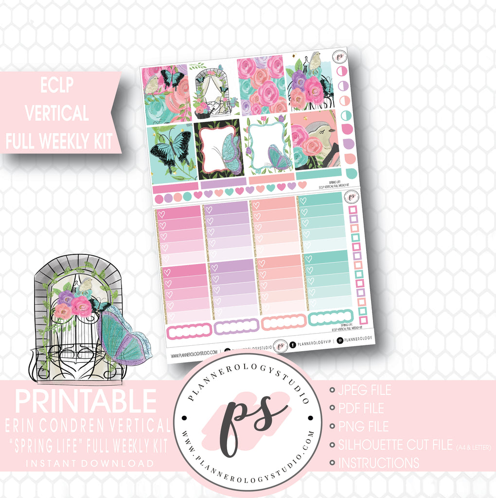 Spring Life Full Weekly Kit Printable Planner Stickers (for use with ECLP Vertical) - Plannerologystudio