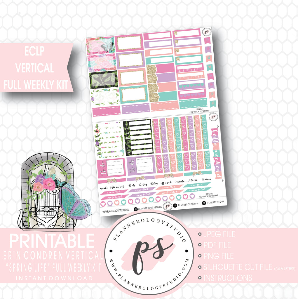 Spring Life Full Weekly Kit Printable Planner Stickers (for use with ECLP Vertical) - Plannerologystudio