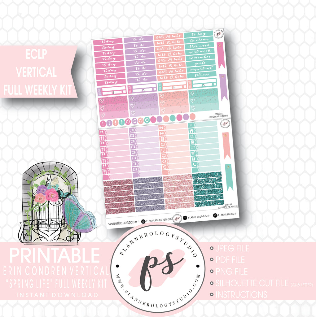 Spring Life Full Weekly Kit Printable Planner Stickers (for use with ECLP Vertical) - Plannerologystudio