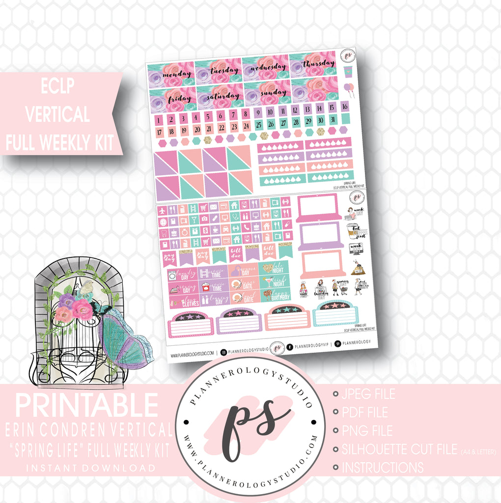 Spring Life Full Weekly Kit Printable Planner Stickers (for use with ECLP Vertical) - Plannerologystudio