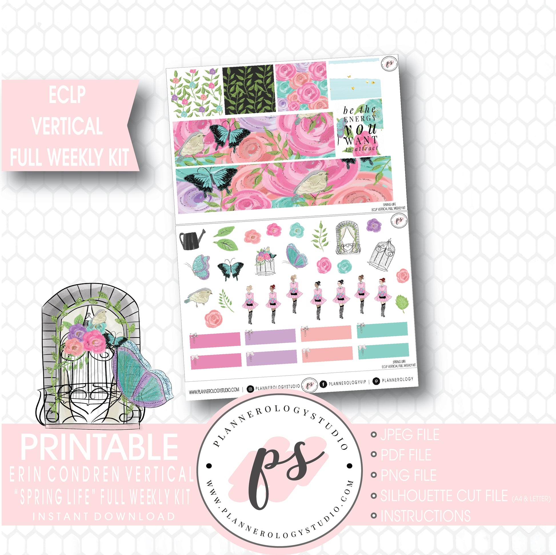 Spring Life Full Weekly Kit Printable Planner Stickers (for use with ECLP Vertical) - Plannerologystudio