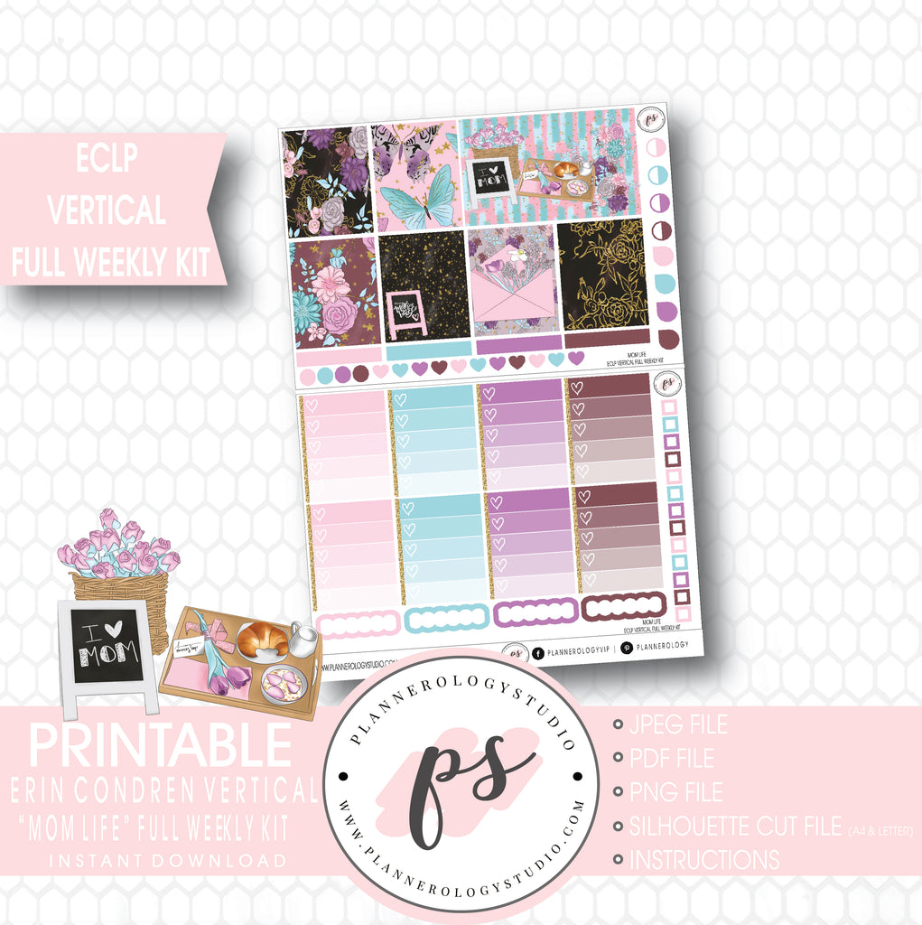 Mom Life (Mother's Day) Full Weekly Kit Printable Planner Stickers (for use with ECLP Vertical) - Plannerologystudio