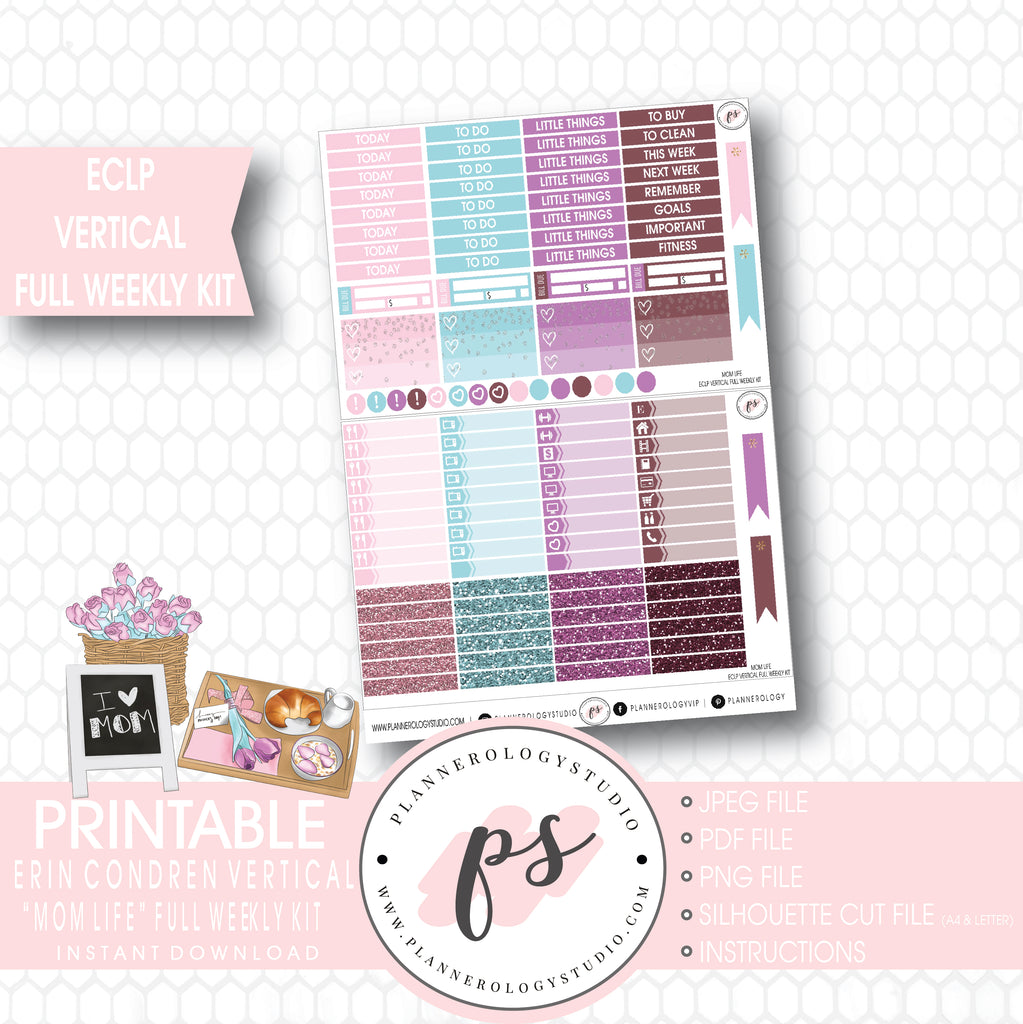 Mom Life (Mother's Day) Full Weekly Kit Printable Planner Stickers (for use with ECLP Vertical) - Plannerologystudio