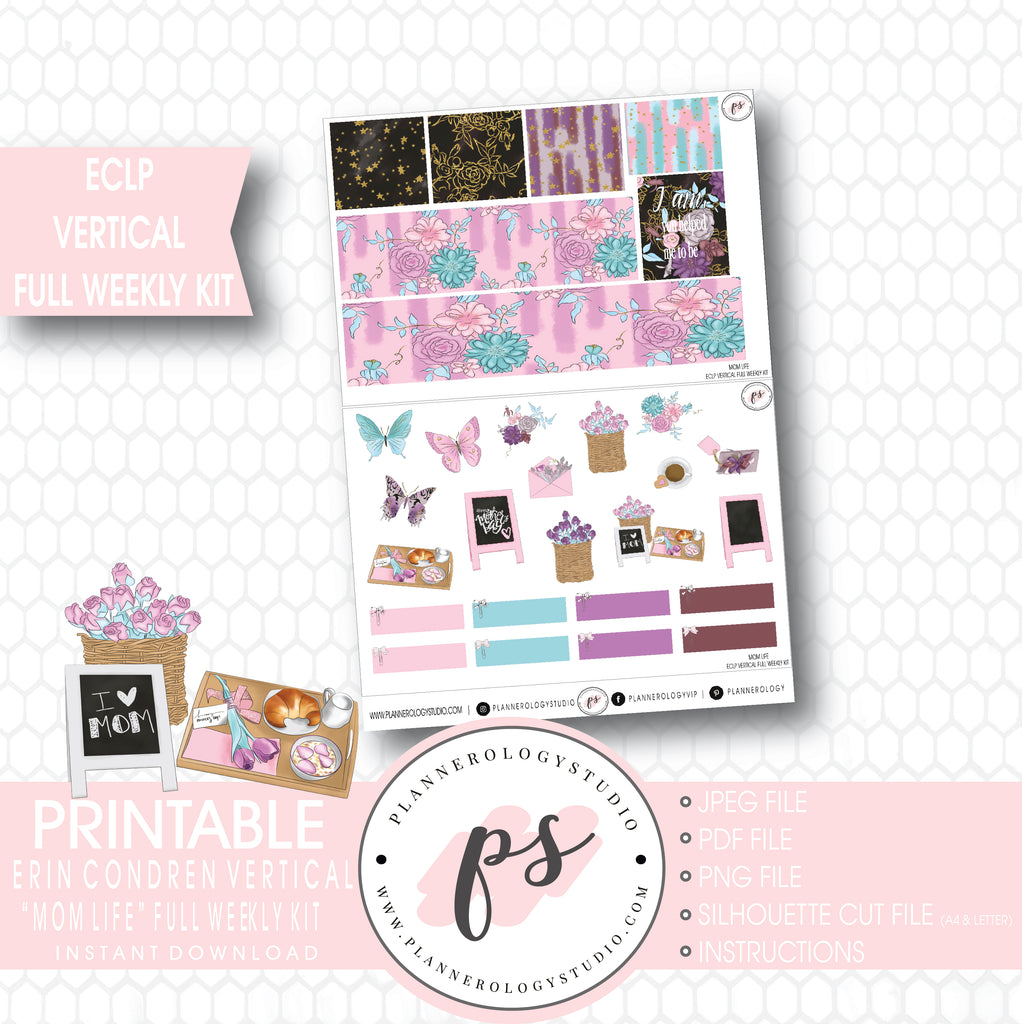 Mom Life (Mother's Day) Full Weekly Kit Printable Planner Stickers (for use with ECLP Vertical) - Plannerologystudio