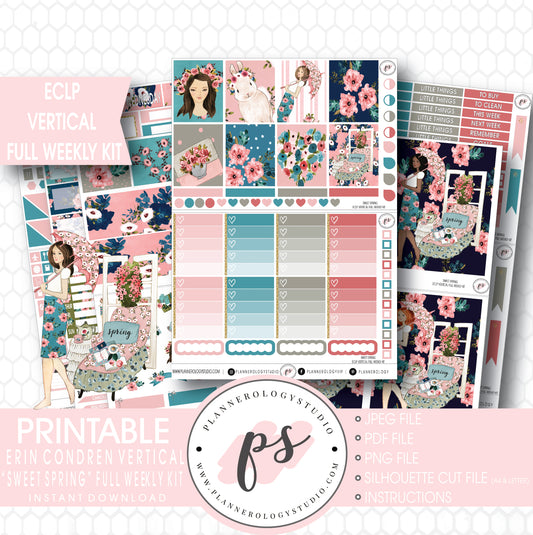 Sweet Spring Full Weekly Kit Printable Planner Stickers (for use with ECLP Vertical) - Plannerologystudio