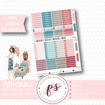 Sweet Spring Full Weekly Kit Printable Planner Stickers (for use with ECLP Vertical) - Plannerologystudio