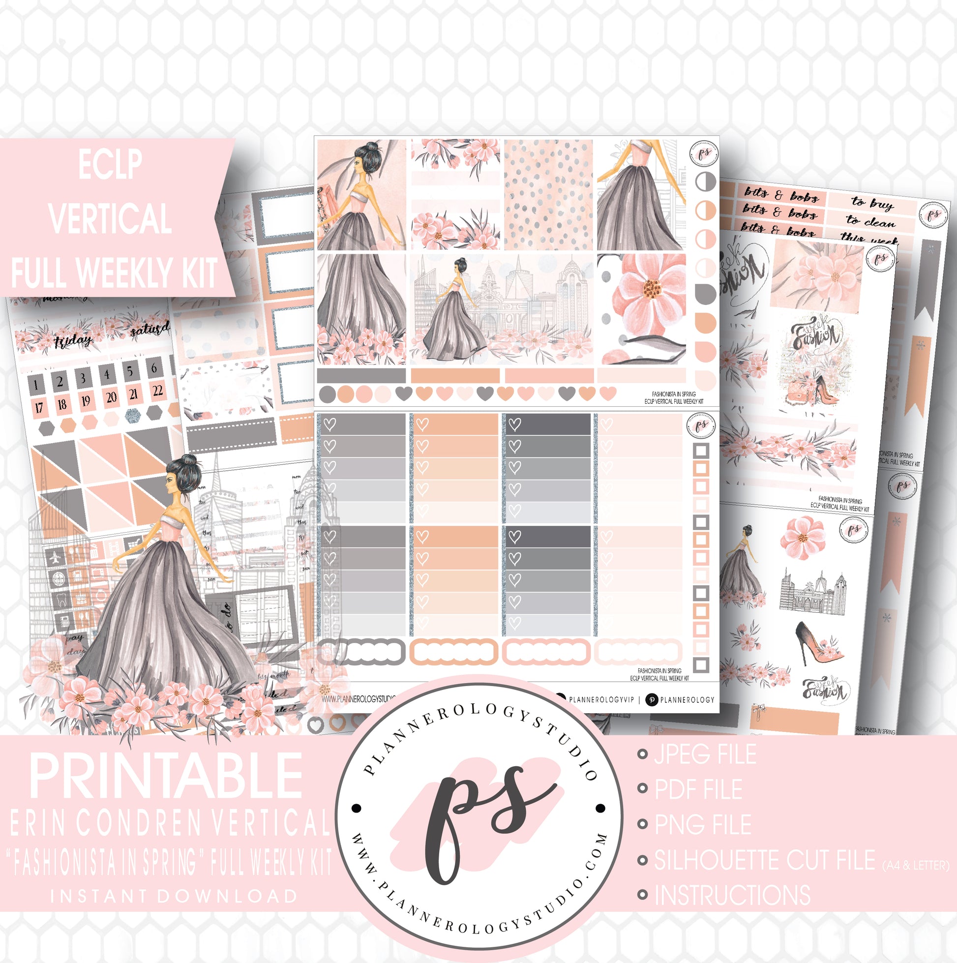 Fashionista in Spring Full Weekly Kit Printable Planner Stickers (for use with ECLP Vertical) - Plannerologystudio