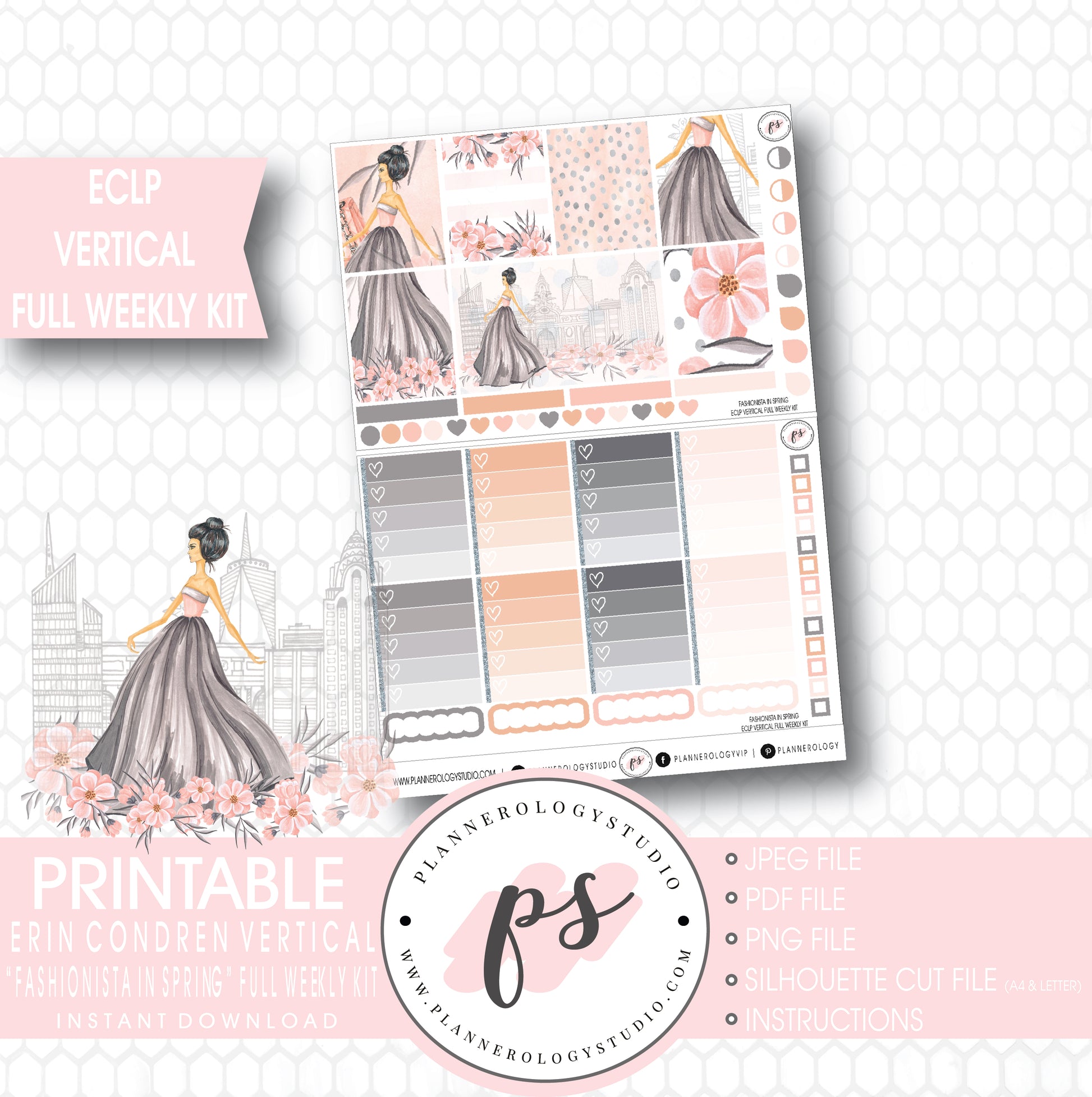 Fashionista in Spring Full Weekly Kit Printable Planner Stickers (for use with ECLP Vertical) - Plannerologystudio