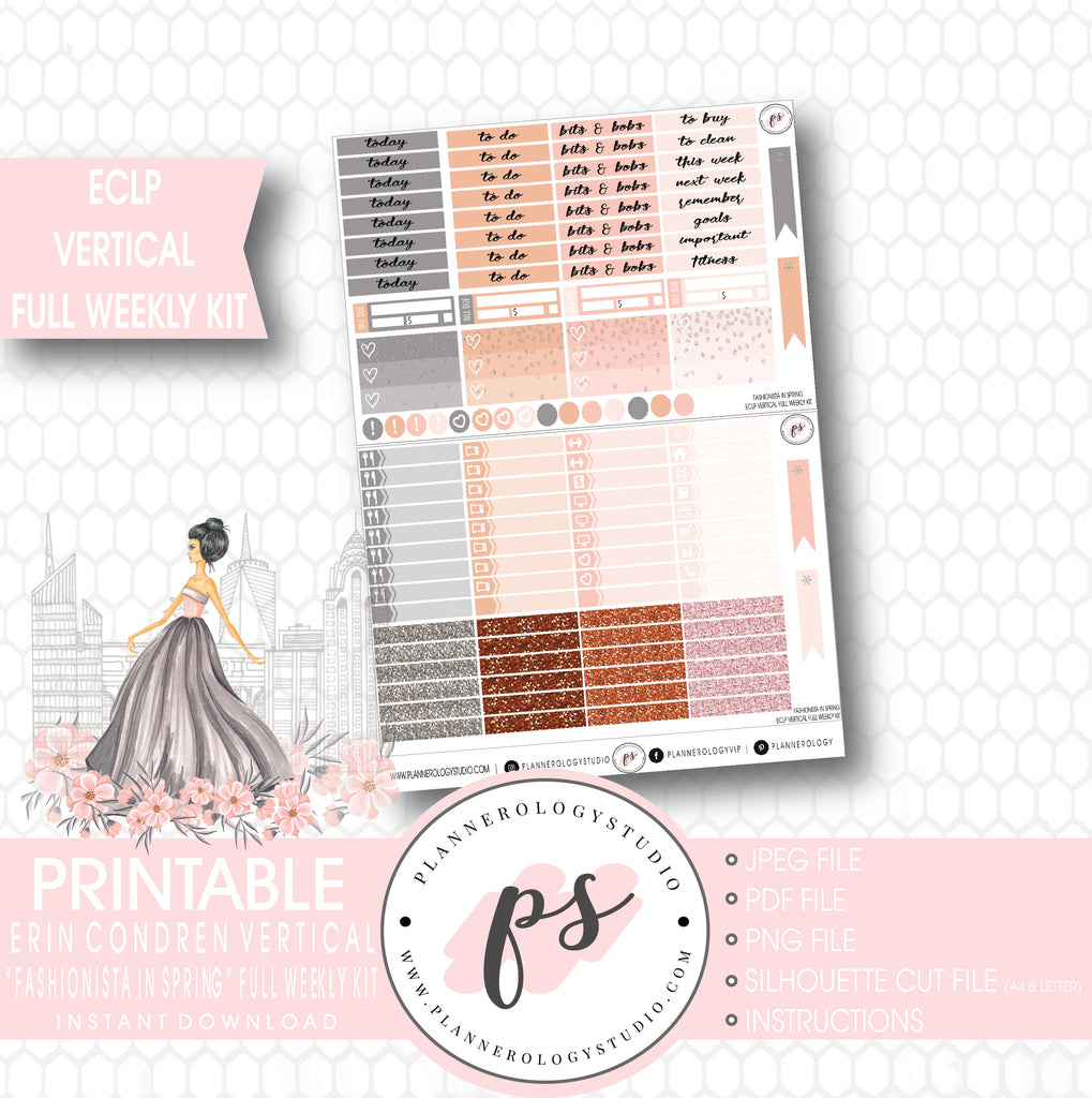 Fashionista in Spring Full Weekly Kit Printable Planner Stickers (for use with ECLP Vertical) - Plannerologystudio