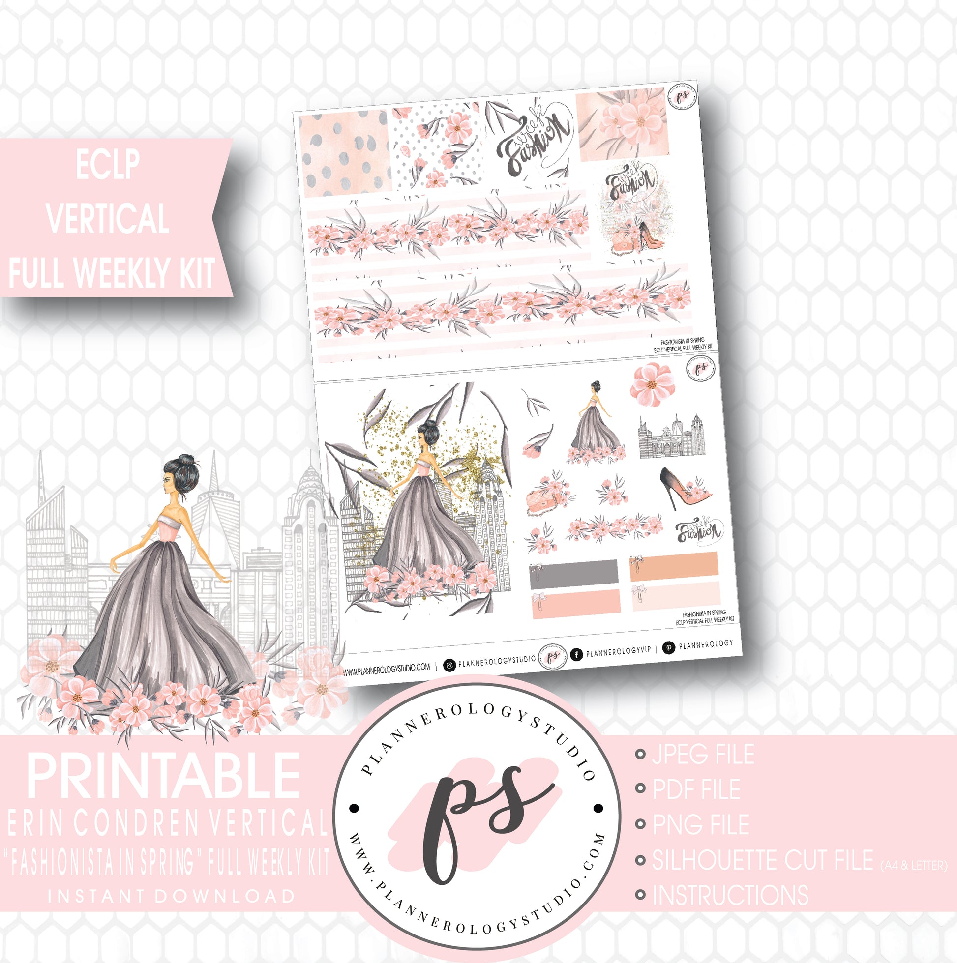 Fashionista in Spring Full Weekly Kit Printable Planner Stickers (for use with ECLP Vertical) - Plannerologystudio