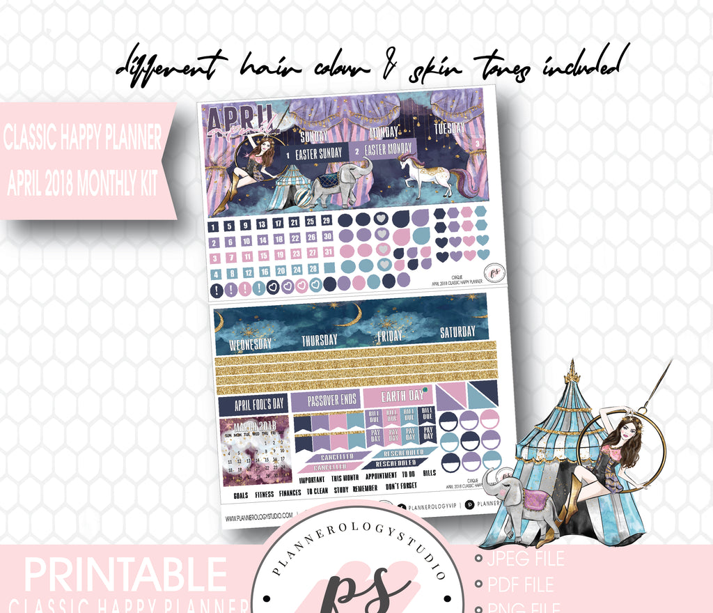 Cirque April 2018 Monthly View Kit Digital Printable Planner Stickers (for use with Classic Happy Planner) - Plannerologystudio