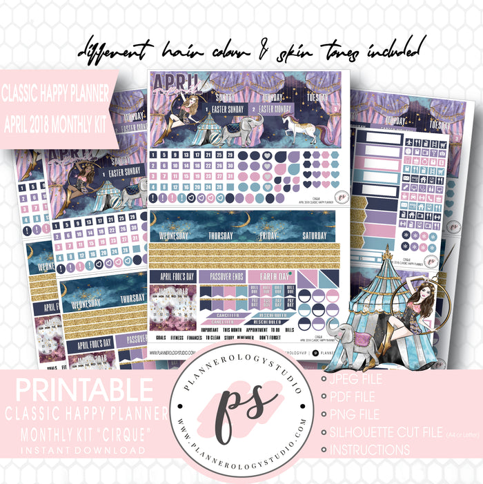 Cirque April 2018 Monthly View Kit Digital Printable Planner Stickers (for use with Classic Happy Planner) - Plannerologystudio