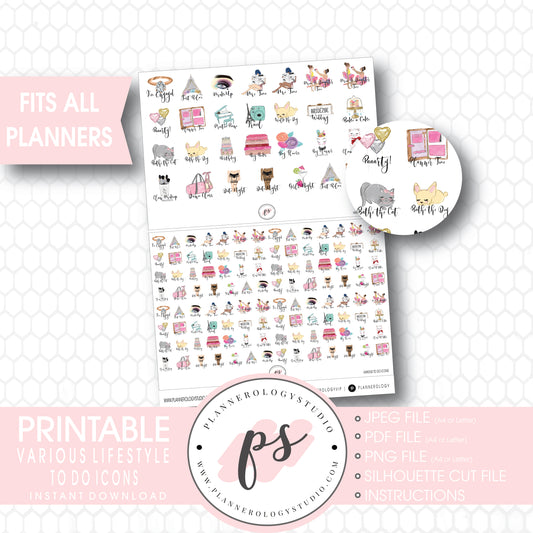 Various To Do & Lifestyle Tasks Icons Digital Printable Planner Stickers - Plannerologystudio