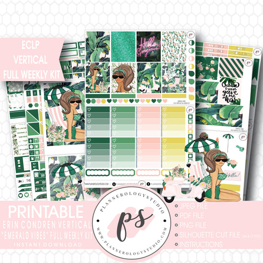 Emerald Vibes Full Weekly Kit Printable Planner Stickers (for use with Erin Condren ECLP Vertical) - Plannerologystudio