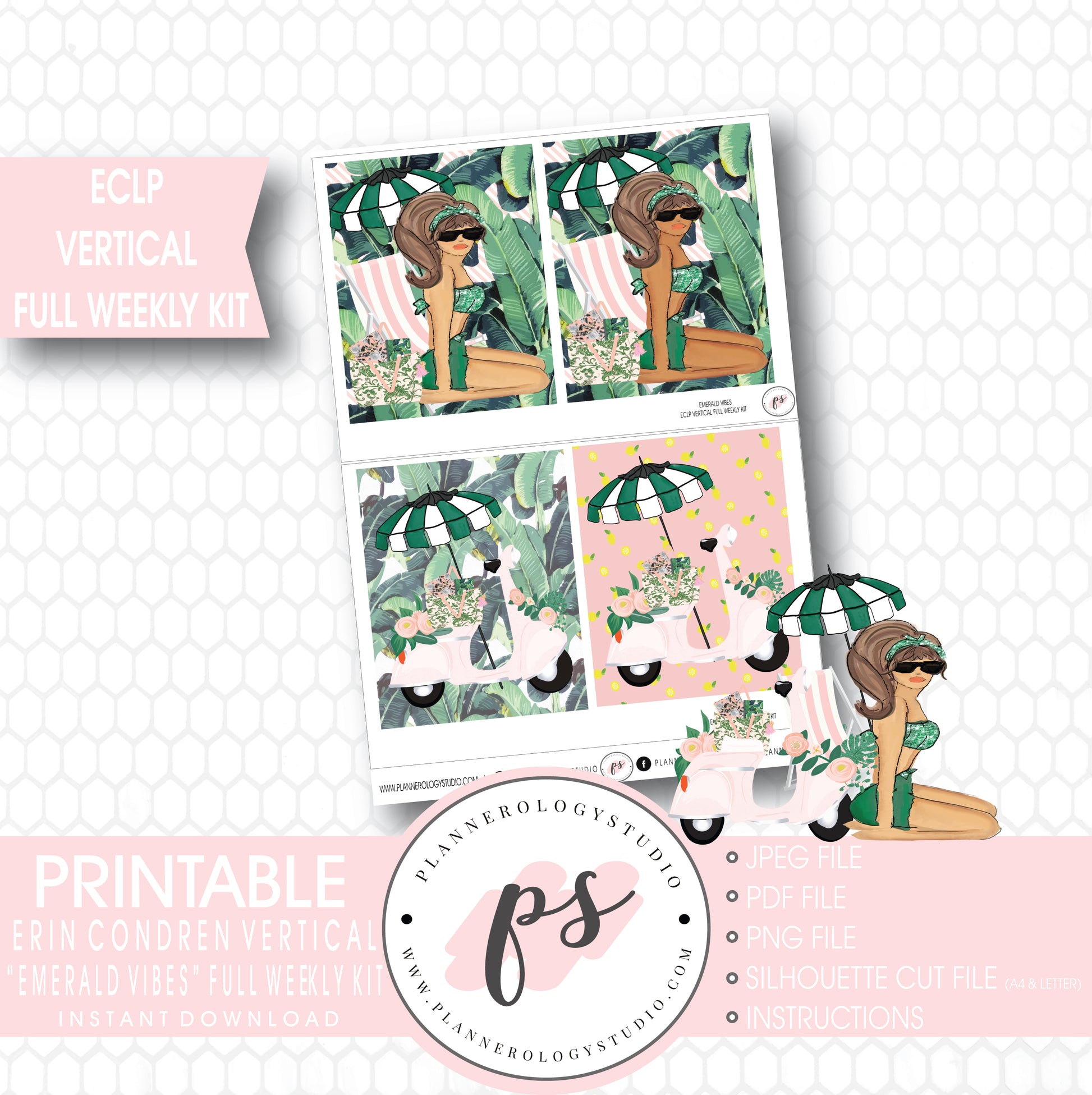Emerald Vibes Full Weekly Kit Printable Planner Stickers (for use with Erin Condren ECLP Vertical) - Plannerologystudio