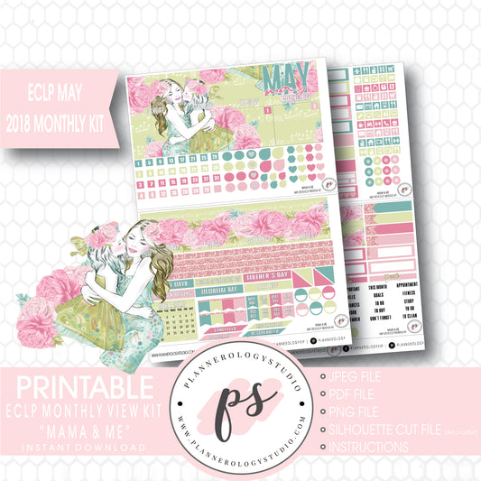 Mama & Me (Mother's Day) May 2018 Monthly View Kit Digital Printable Planner Stickers (for use with Erin Condren) - Plannerologystudio
