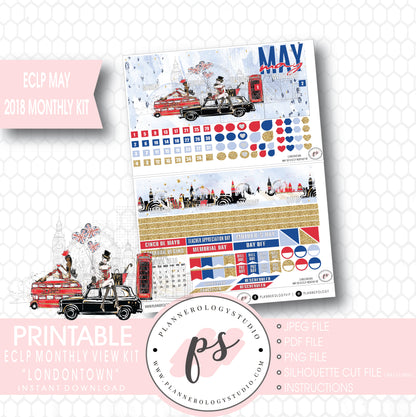 Londontown May 2018 Monthly View Kit Digital Printable Planner Stickers (for use with Erin Condren) - Plannerologystudio