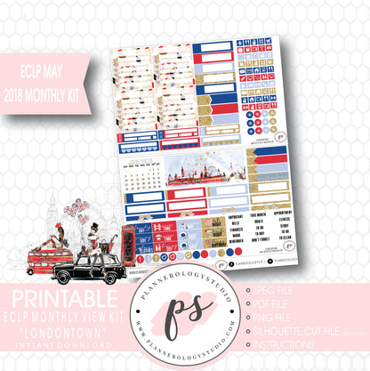 Londontown May 2018 Monthly View Kit Digital Printable Planner Stickers (for use with Erin Condren) - Plannerologystudio