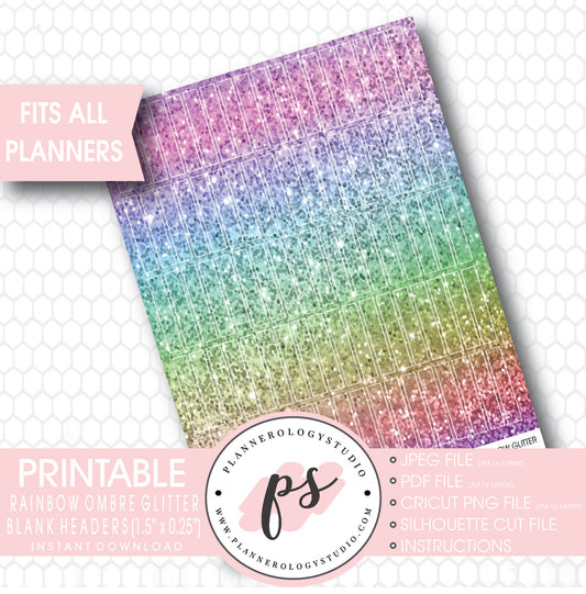 Rainbow Ombre Glitter Blank Header Printable Planner Stickers - Plannerologystudio