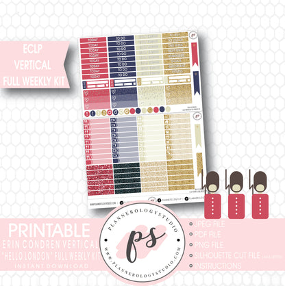 Hello London Full Weekly Kit Printable Planner Stickers (for use with ECLP Vertical) - Plannerologystudio