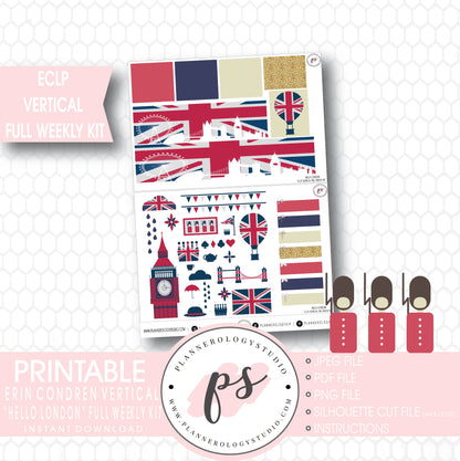 Hello London Full Weekly Kit Printable Planner Stickers (for use with ECLP Vertical) - Plannerologystudio