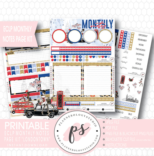 Londontown Monthly Notes Page Kit Digital Printable Planner Stickers (for use with ECLP) - Plannerologystudio