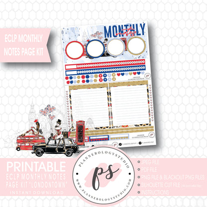 Londontown Monthly Notes Page Kit Digital Printable Planner Stickers (for use with ECLP) - Plannerologystudio