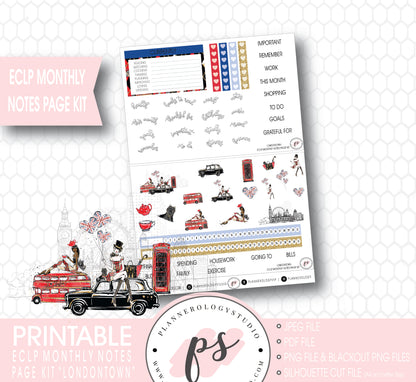 Londontown Monthly Notes Page Kit Digital Printable Planner Stickers (for use with ECLP) - Plannerologystudio