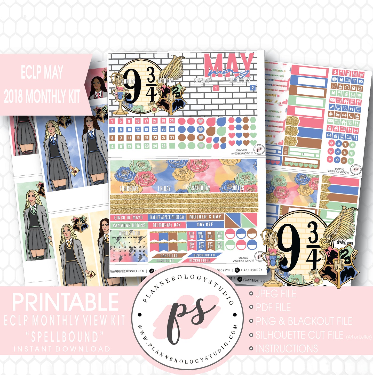 Spellbound (Harry Potter) May 2018 Monthly View Kit Digital Printable Planner Stickers (for use with Erin Condren) - Plannerologystudio
