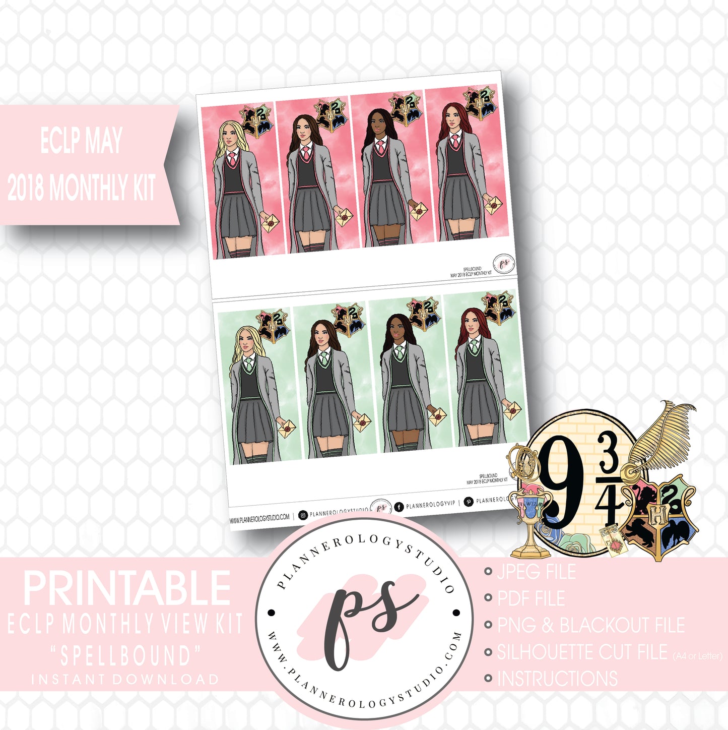 Spellbound (Harry Potter) May 2018 Monthly View Kit Digital Printable Planner Stickers (for use with Erin Condren) - Plannerologystudio