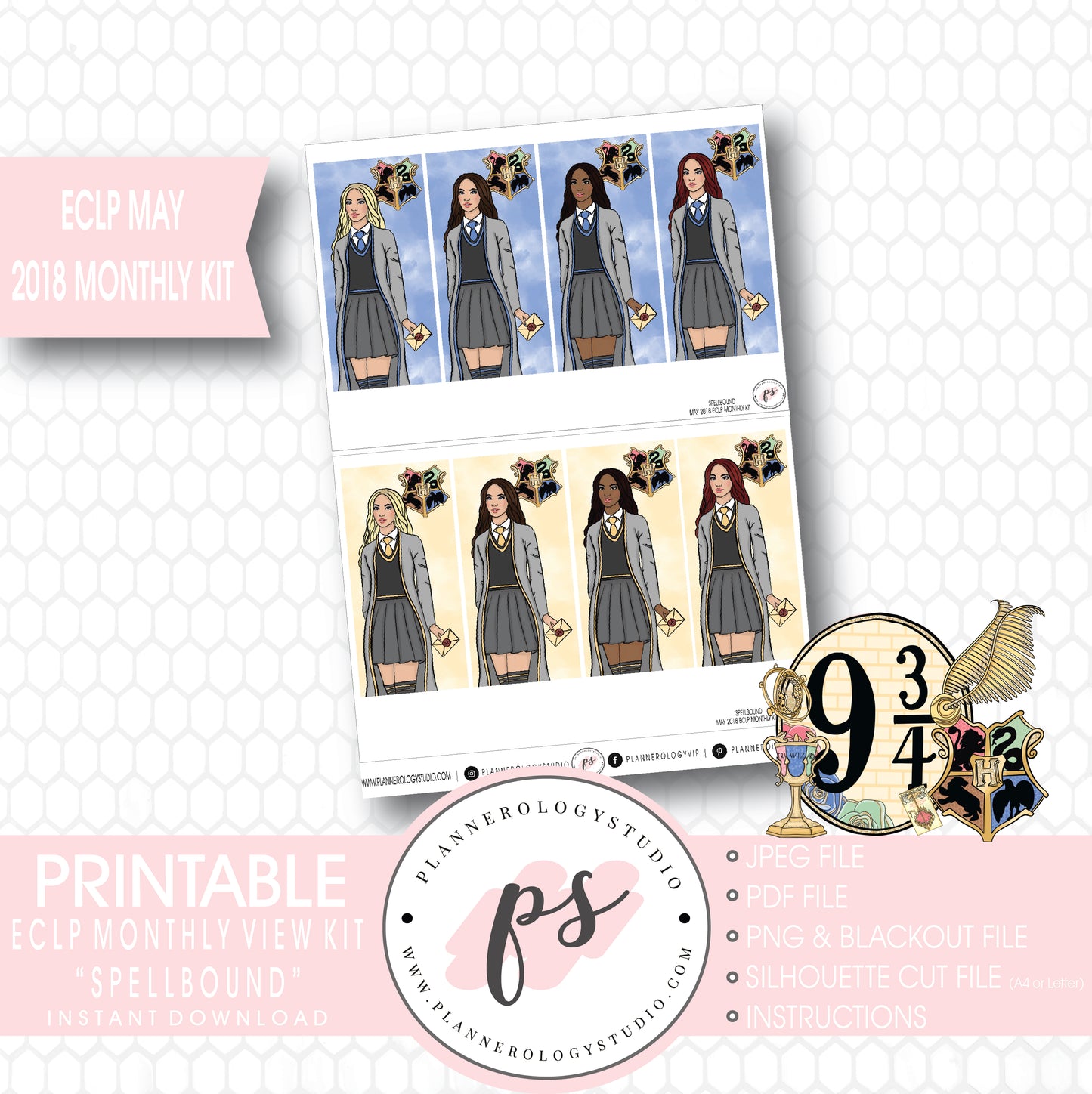 Spellbound (Harry Potter) May 2018 Monthly View Kit Digital Printable Planner Stickers (for use with Erin Condren) - Plannerologystudio