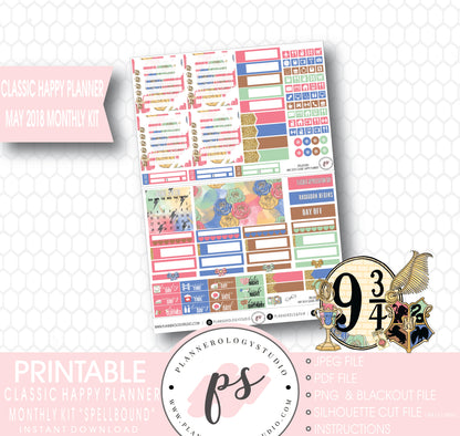 Spellbound (Harry Potter) May 2018 Monthly View Kit Digital Printable Planner Stickers (for use with Classic Happy Planner) - Plannerologystudio