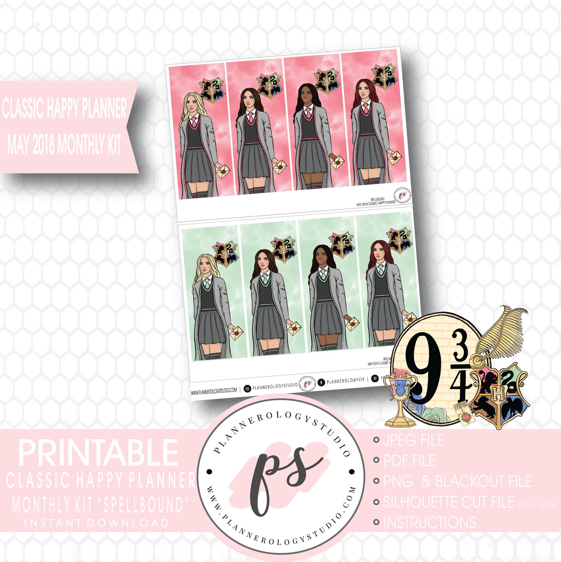 Spellbound (Harry Potter) May 2018 Monthly View Kit Digital Printable Planner Stickers (for use with Classic Happy Planner) - Plannerologystudio