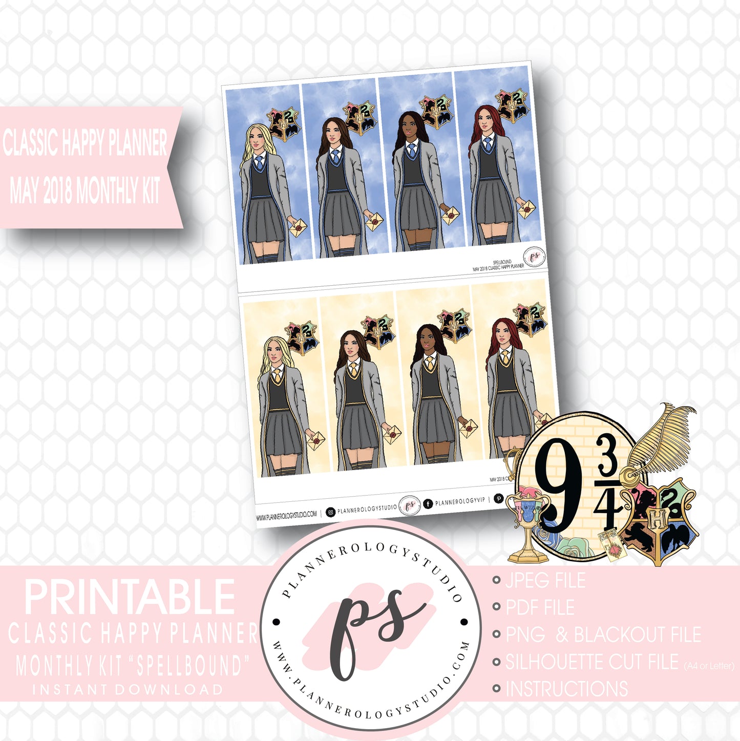 Spellbound (Harry Potter) May 2018 Monthly View Kit Digital Printable Planner Stickers (for use with Classic Happy Planner) - Plannerologystudio