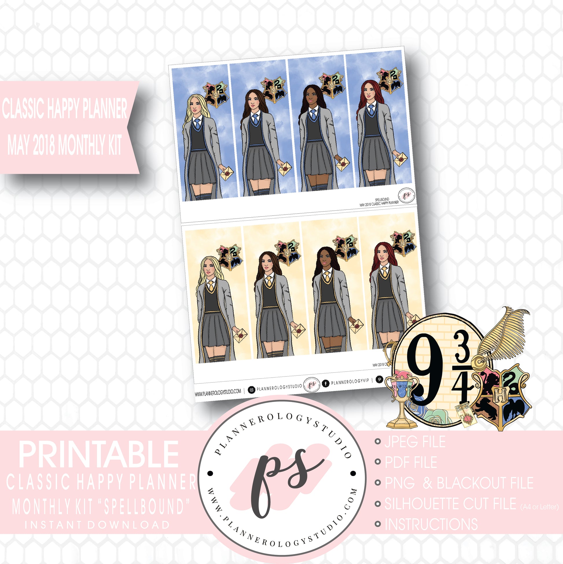 Spellbound (Harry Potter) May 2018 Monthly View Kit Digital Printable Planner Stickers (for use with Classic Happy Planner) - Plannerologystudio