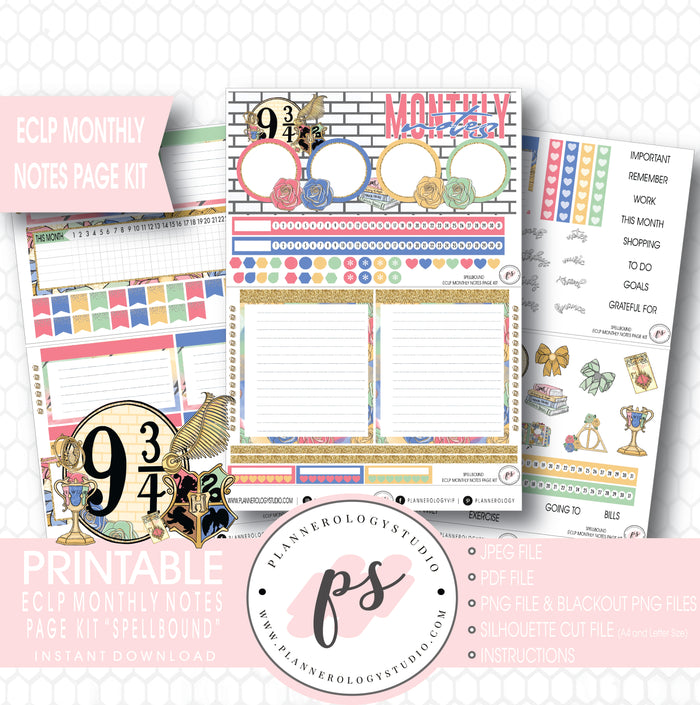 Spellbound (Harry Potter) Monthly Notes Page Kit Digital Printable Planner Stickers (for use with ECLP) - Plannerologystudio