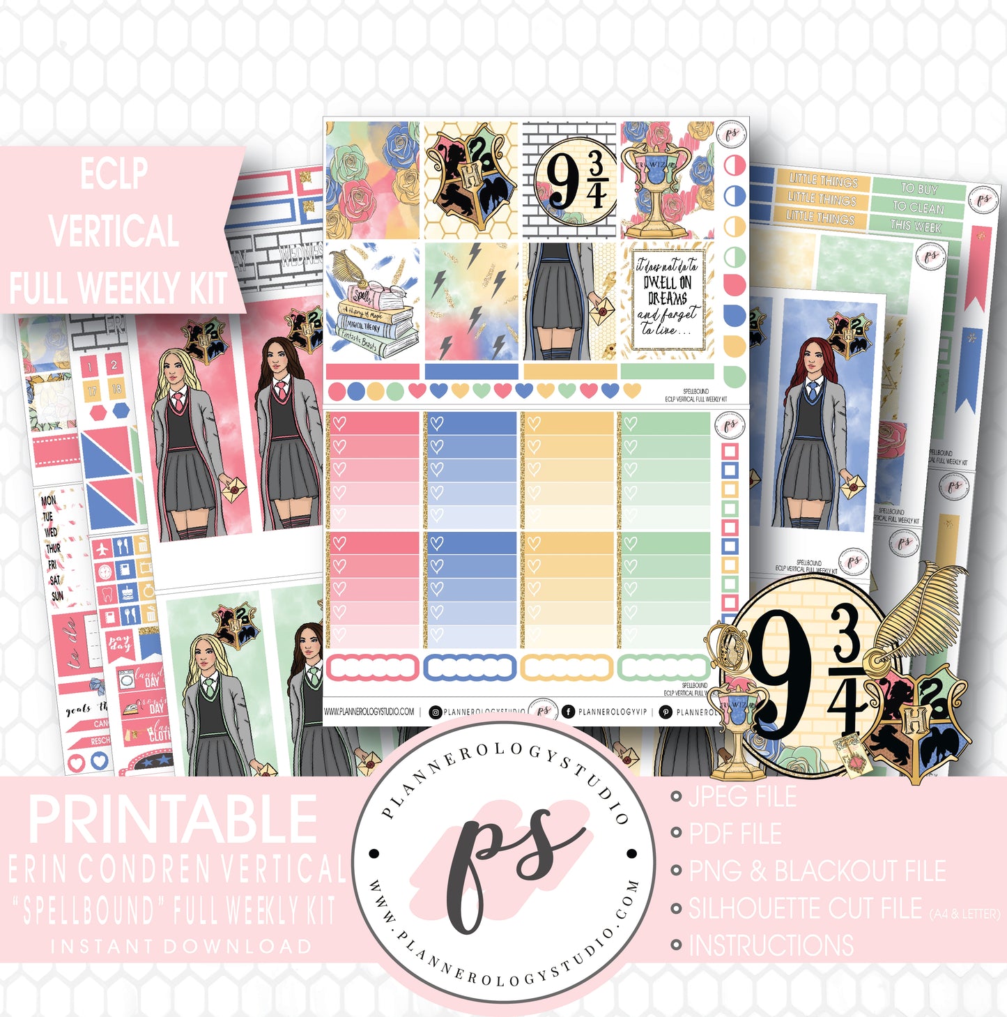 Spellbound (Harry Potter) Full Weekly Kit Printable Planner Stickers (for use with ECLP Vertical) - Plannerologystudio