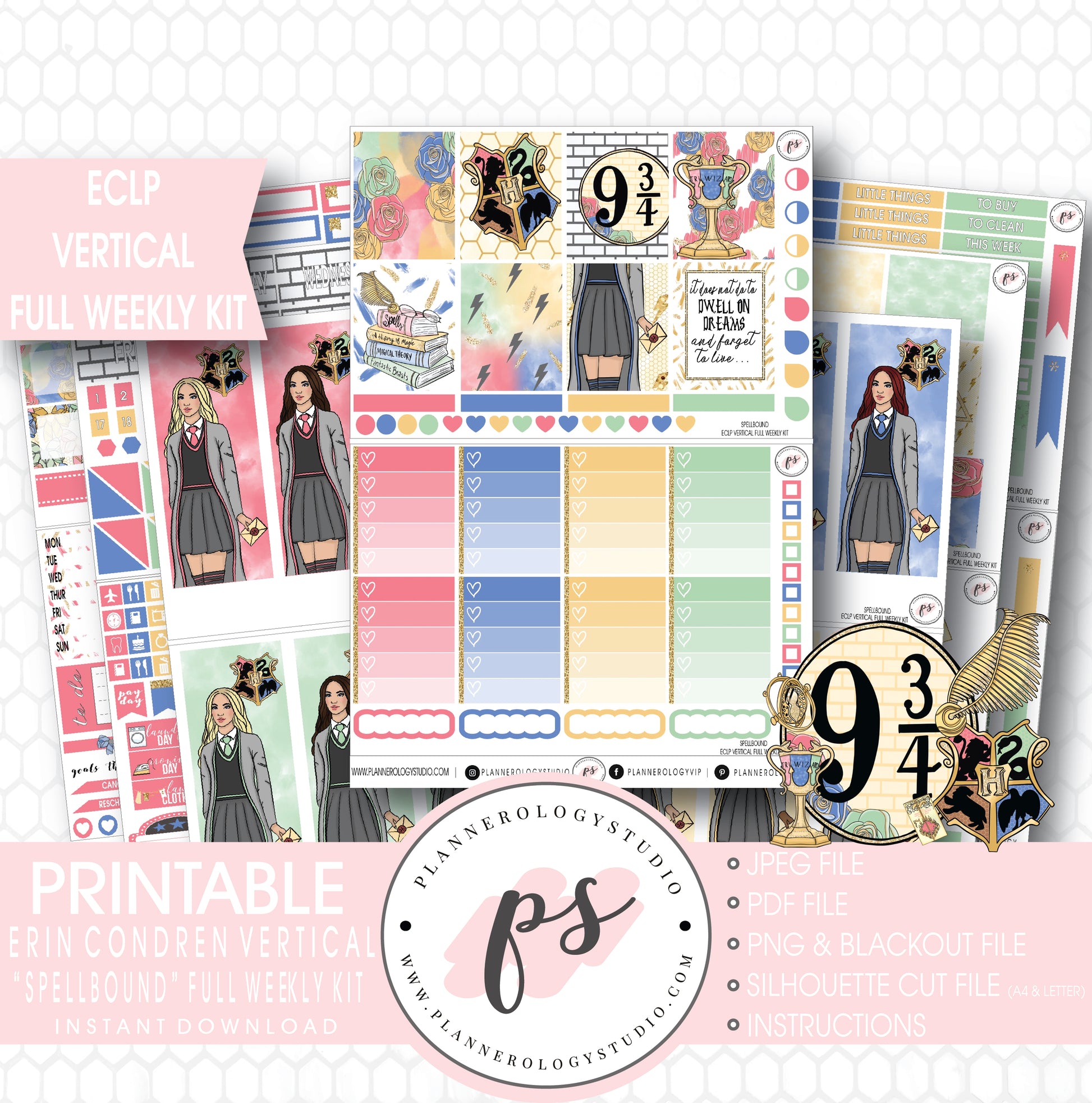 Spellbound (Harry Potter) Full Weekly Kit Printable Planner Stickers (for use with ECLP Vertical) - Plannerologystudio