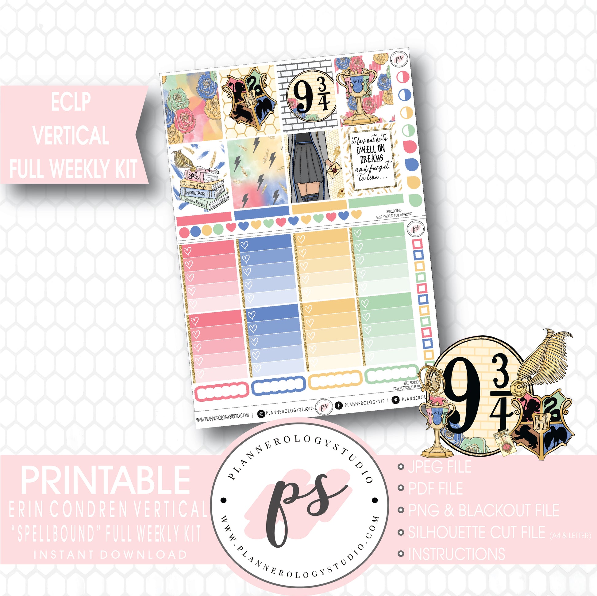 Spellbound (Harry Potter) Full Weekly Kit Printable Planner Stickers (for use with ECLP Vertical) - Plannerologystudio