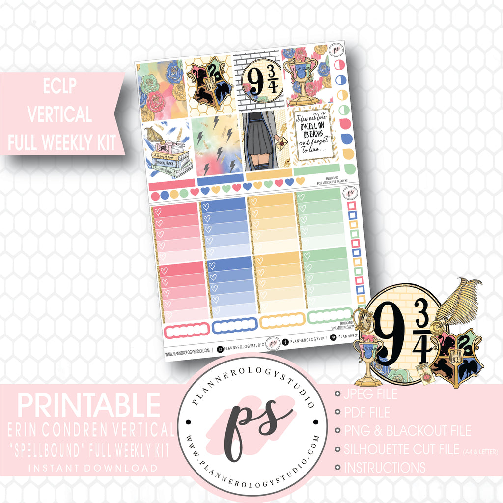 Spellbound (Harry Potter) Full Weekly Kit Printable Planner Stickers (for use with ECLP Vertical) - Plannerologystudio