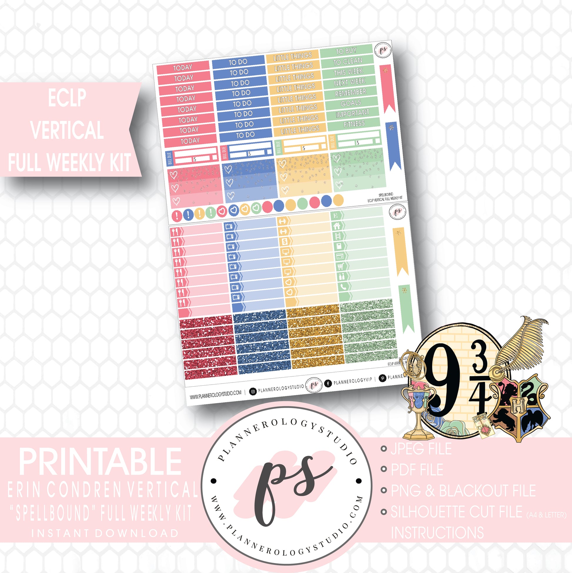 Spellbound (Harry Potter) Full Weekly Kit Printable Planner Stickers (for use with ECLP Vertical) - Plannerologystudio