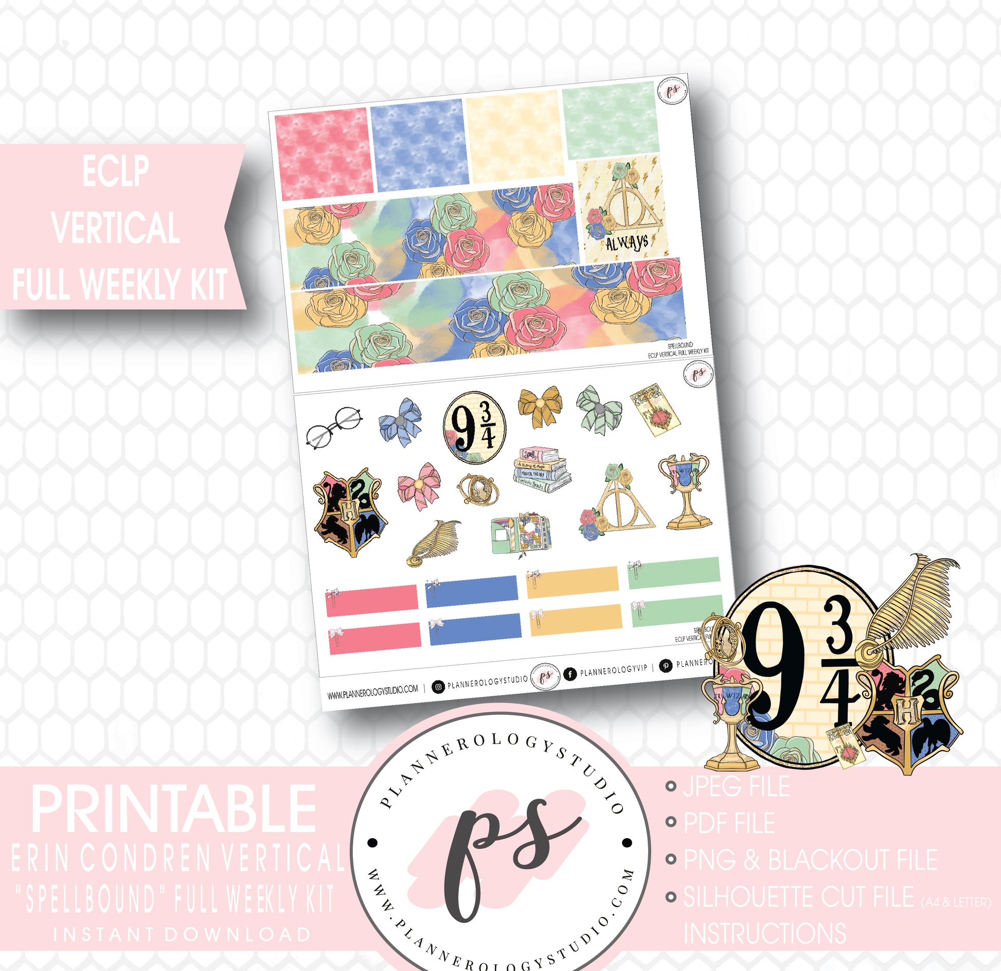 Spellbound (Harry Potter) Full Weekly Kit Printable Planner Stickers (for use with ECLP Vertical) - Plannerologystudio