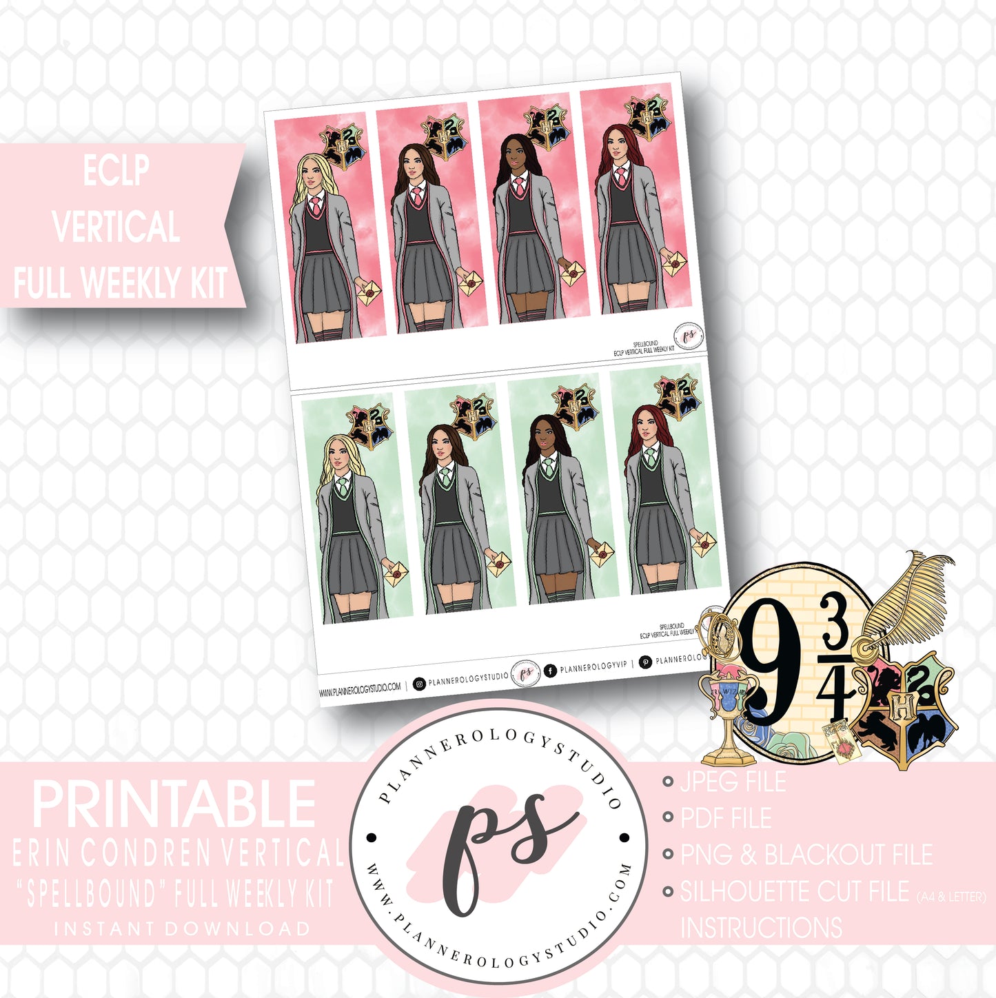 Spellbound (Harry Potter) Full Weekly Kit Printable Planner Stickers (for use with ECLP Vertical) - Plannerologystudio