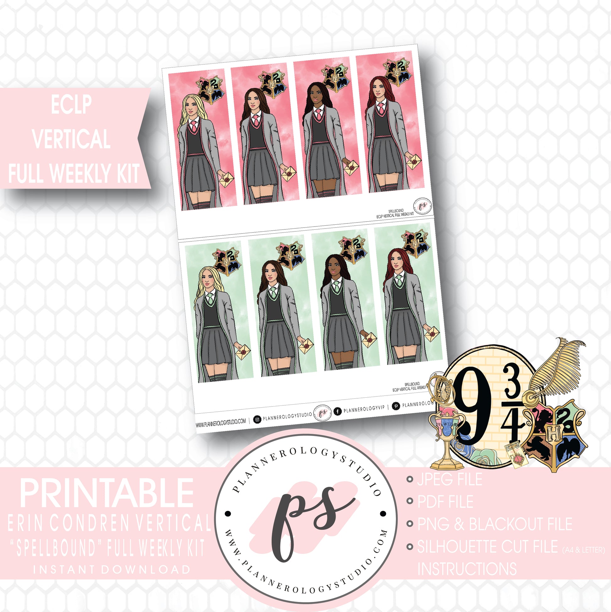 Spellbound (Harry Potter) Full Weekly Kit Printable Planner Stickers (for use with ECLP Vertical) - Plannerologystudio